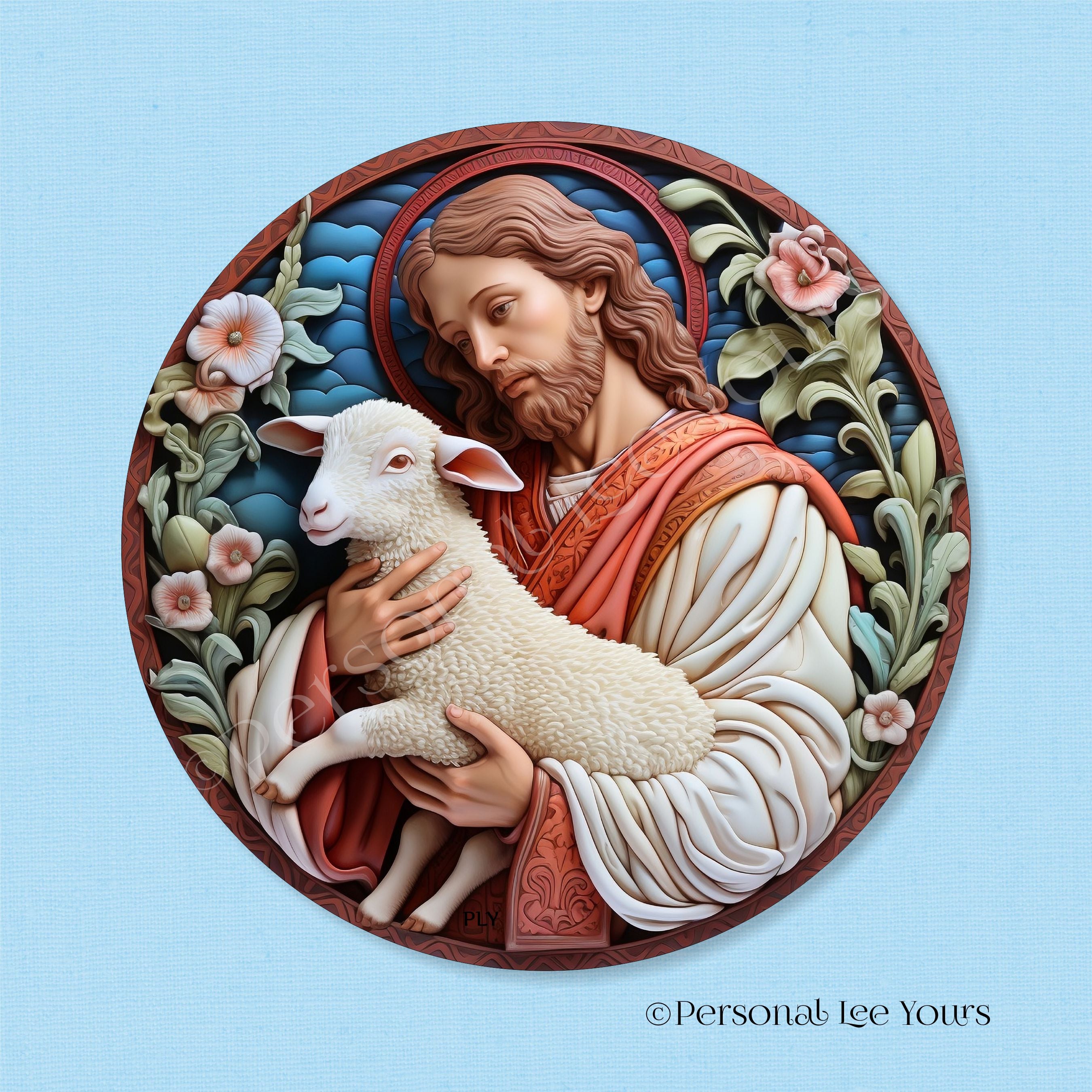 Jesus Easter Sign Best Wreath Signs by Personal Lee Yours, Jesus With Lamb Round Easter