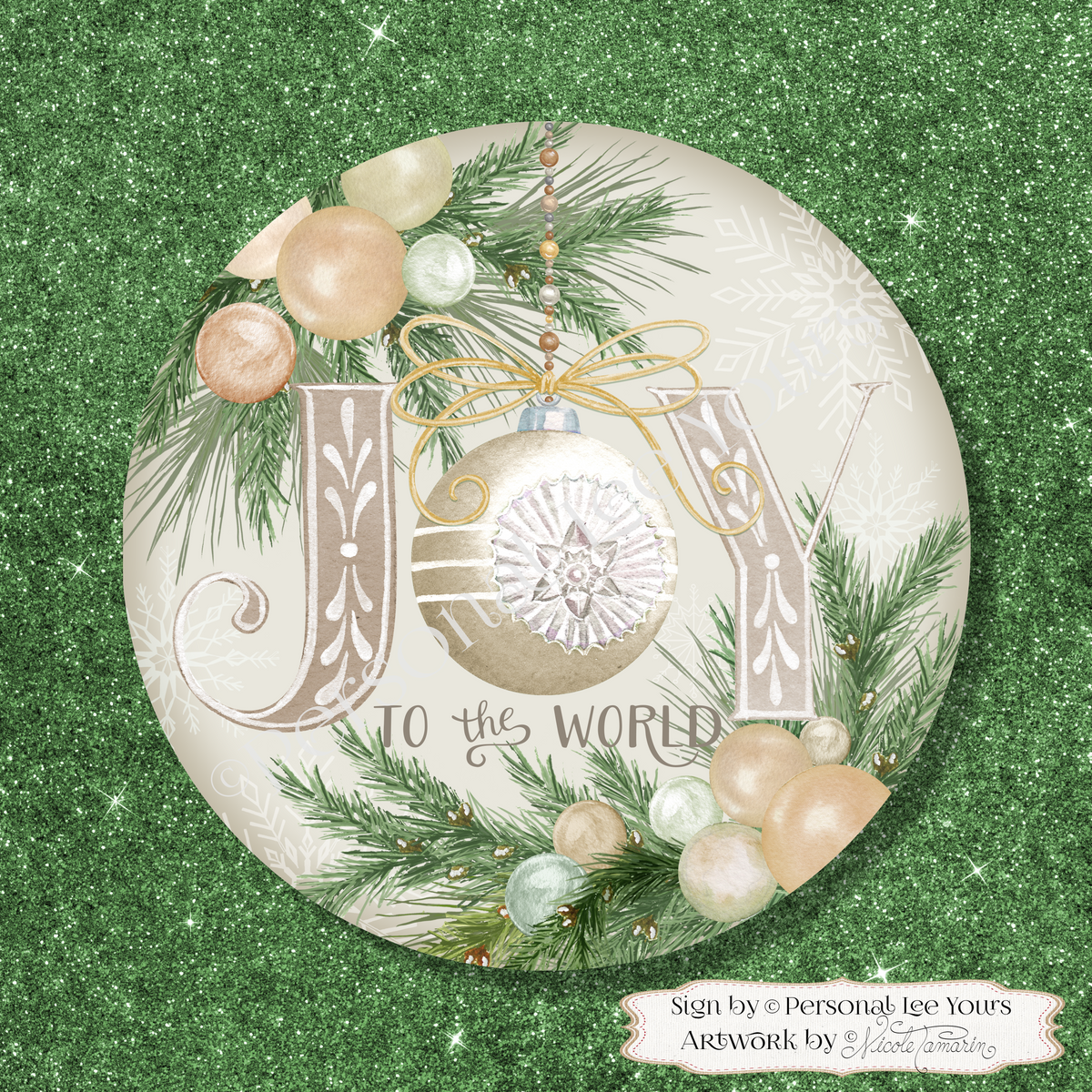 Nicole Tamarin Exclusive Sign * Joy To The World in Golds * 4 sizes *  Round * Lightweight Metal