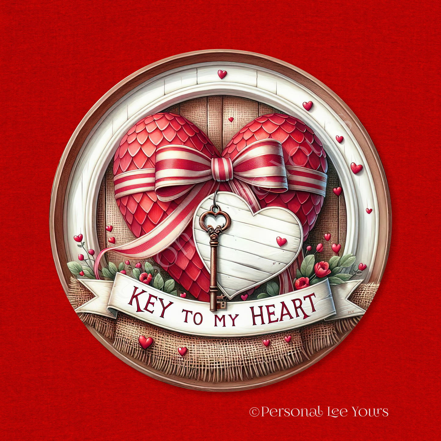 Valentine's Day Wreath Sign * Key To My Heart * Round * Lightweight Metal