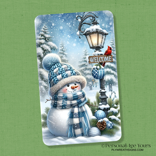 Wreath Sign * Love The Snow Welcome, Snowman * Vertical * 3 Sizes * Lightweight Metal