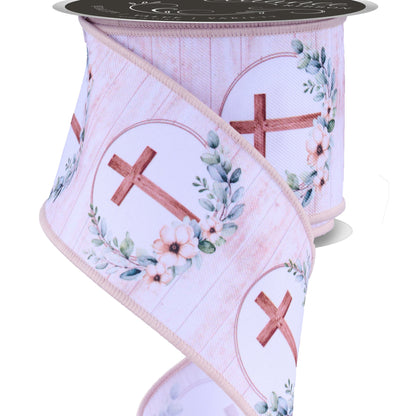 Brilliance Wired Ribbon * Floral Crosses * Brown, Taupe, Lt. Green * 2.5" x 10 Yards Canvas * LS105727