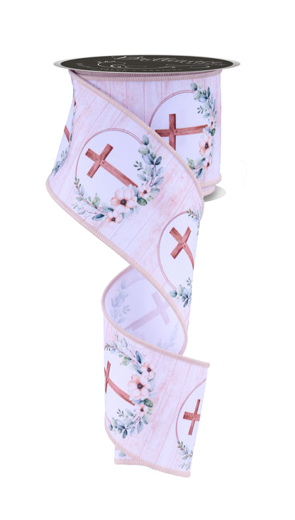 Brilliance Wired Ribbon * Floral Crosses * Brown, Taupe, Lt. Green * 2.5" x 10 Yards Canvas * LS105727