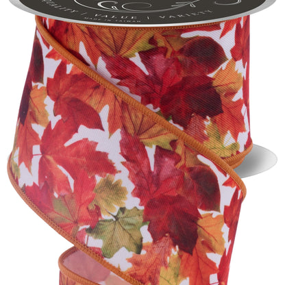 Brilliance Wired Ribbon * Fall Leaves * Multi Fall Colors * 2.5" x 10 Yards Canvas * LS1131C2