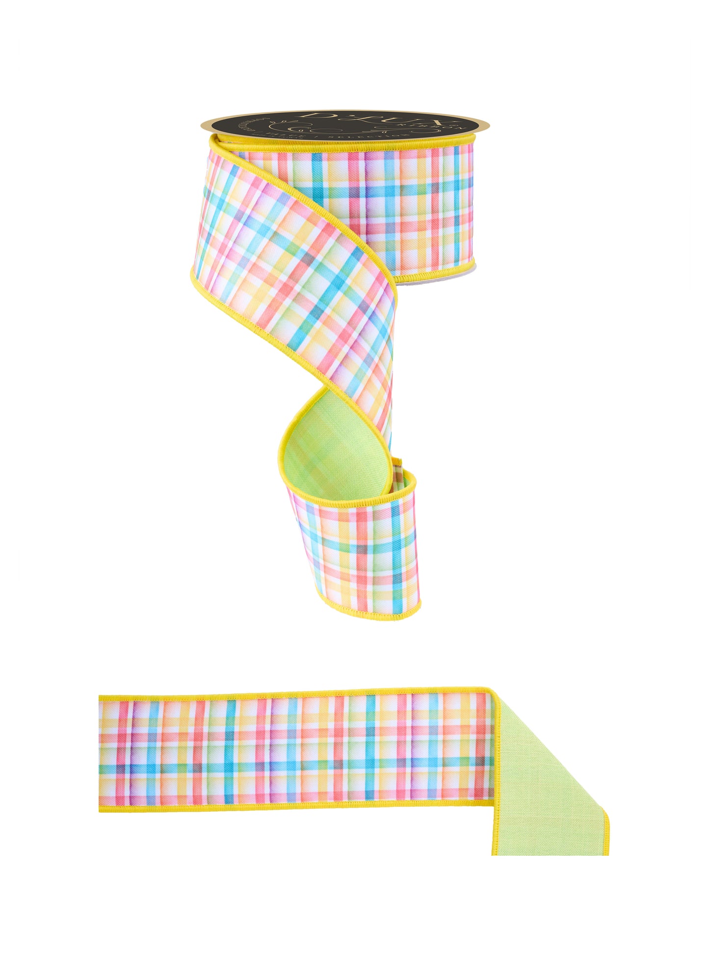 D'Lux Wired Ribbon * Watercolor Plaid/Fused/Double Sided * Green/Multi * 2.5" x 10 Yards * LX1019RT