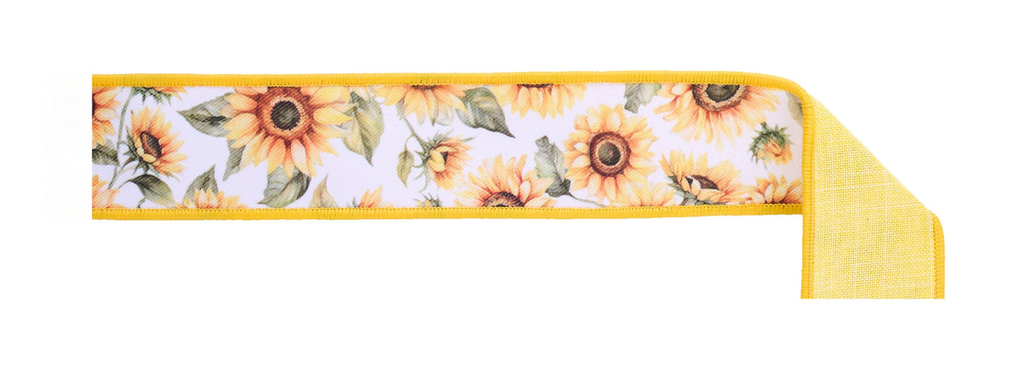 D'Lux Wired Ribbon * Sunflower/Fused/Double Sided * Yellow/Green/Brown * 1.5" x 10 Yards * LX1029