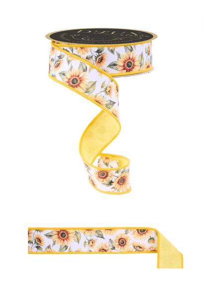 D'Lux Wired Ribbon * Sunflower/Fused/Double Sided * Yellow/Green/Brown * 1.5" x 10 Yards * LX1029