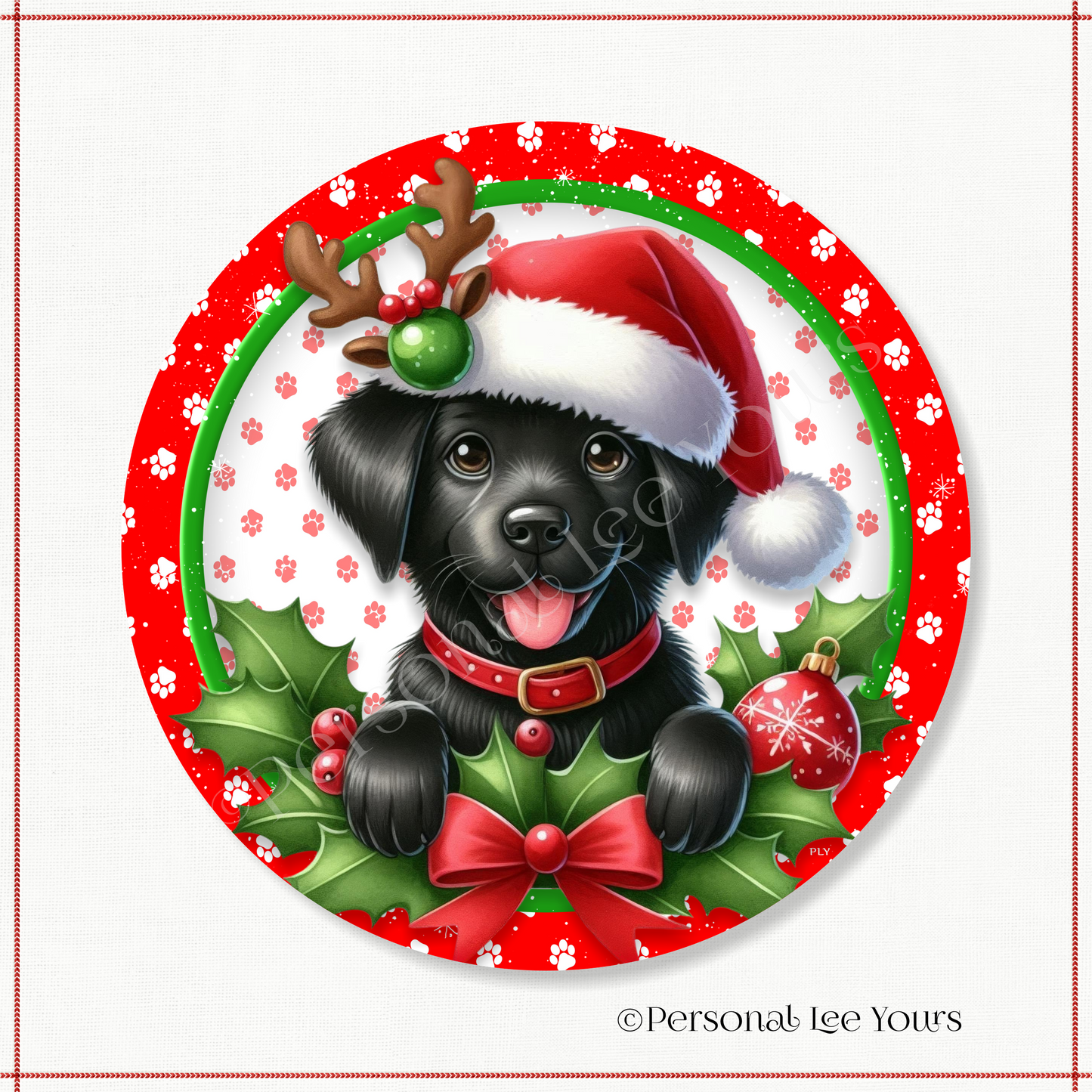 Holiday Wreath Sign * Christmas, Labrador Retriever * Round * Lightweight Metal