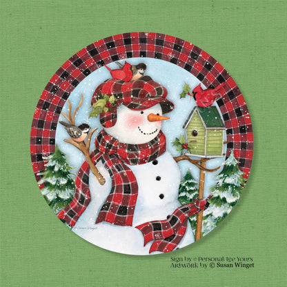 Susan Winget Exclusive Sign * Lodge Snowman ~ Closeup * Round * Lightweight Metal