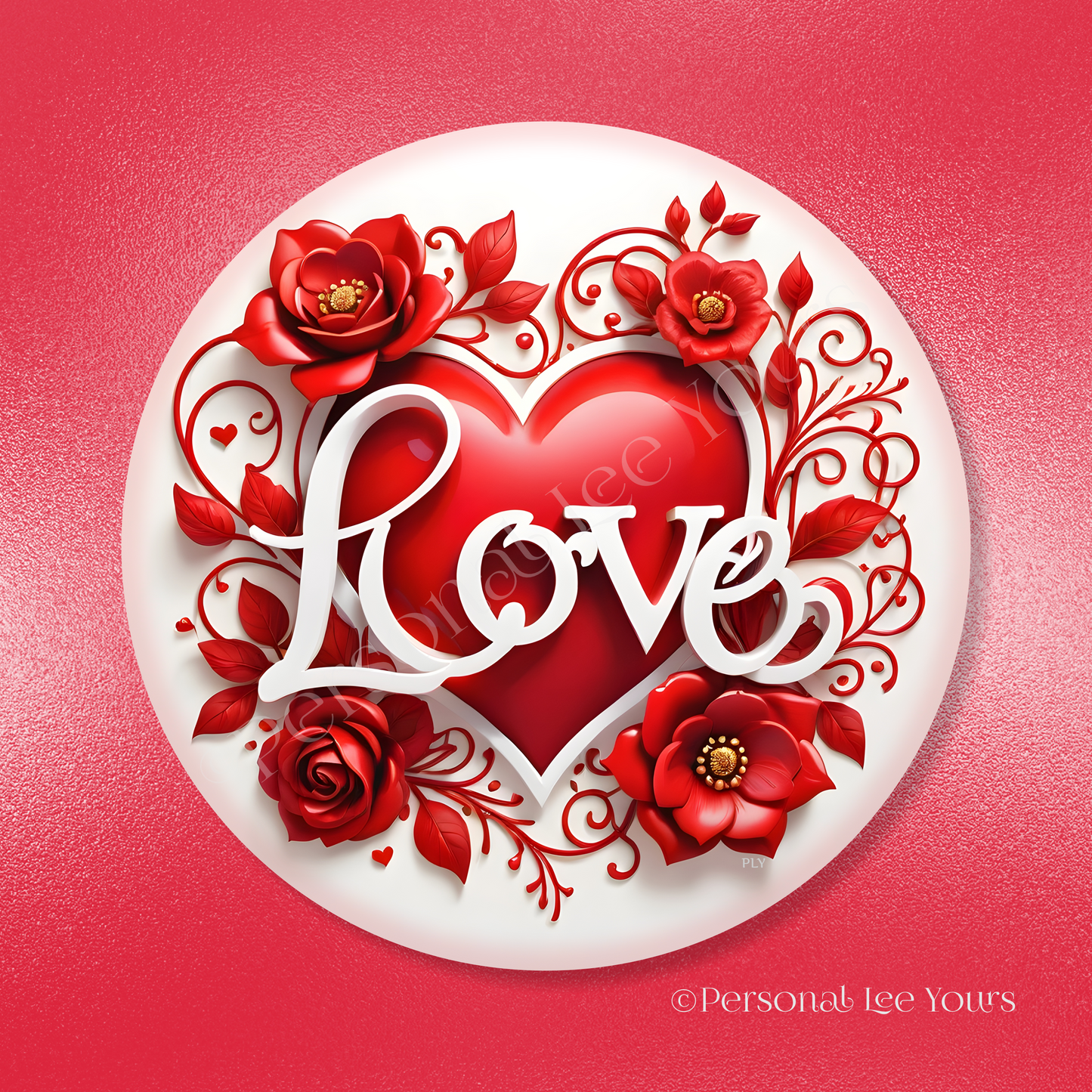 Valentine's Day Wreath Sign * Love Heart * Round * Lightweight Metal