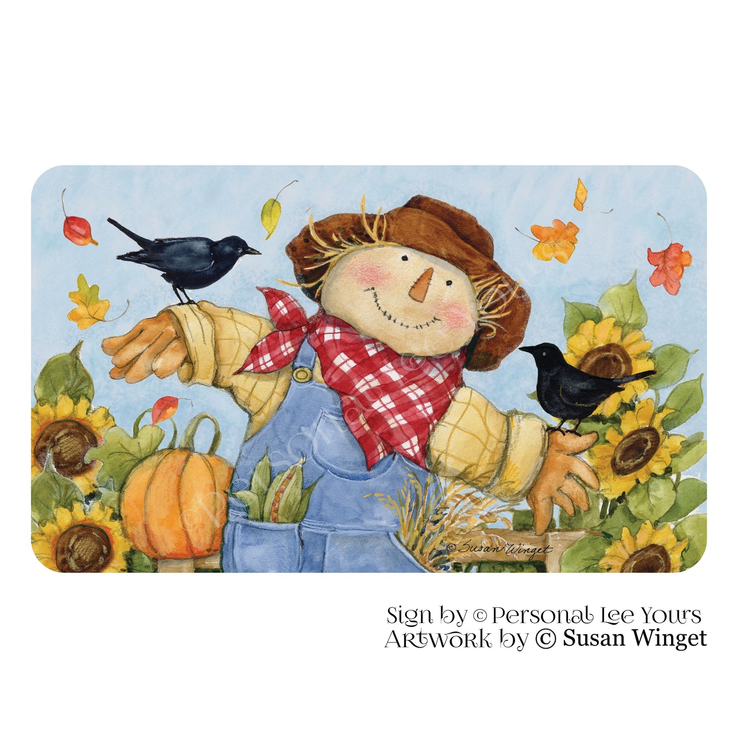 Susan Winget Exclusive Sign * Loving Fall Scarecrow * Horizontal * 4 Sizes * Lightweight Metal