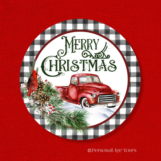 Holiday Wreath Sign * Merry Christmas with Red Truck and Cardinal * Round * Lightweight