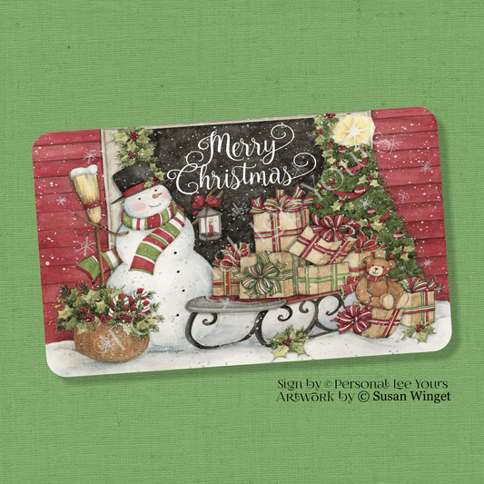Susan Winget Exclusive Sign * Merry Christmas Snowman Delight * 3 Sizes * Horizontal * Lightweight Metal