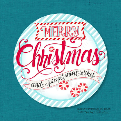 Nicole Tamarin Exclusive Sign * Merry Christmas and Peppermint Wishes * Round * Lightweight Metal