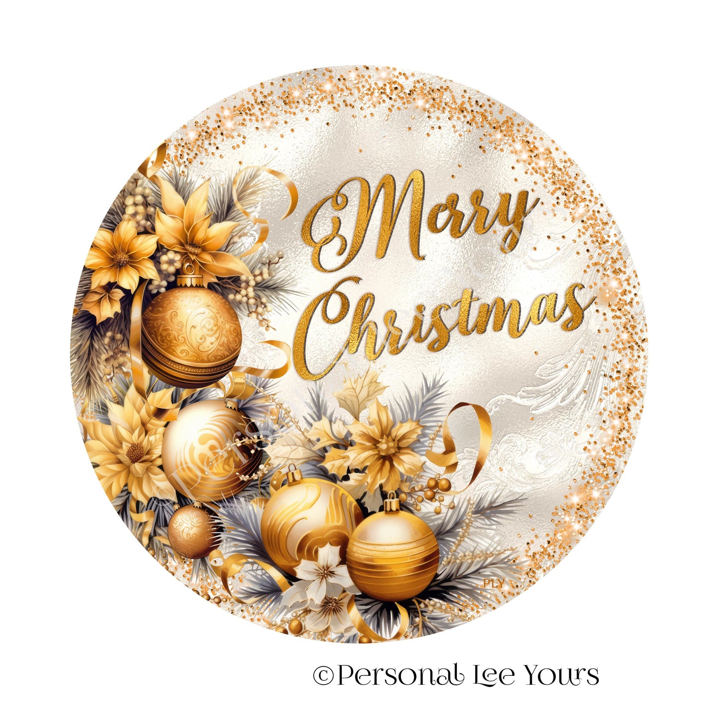 Holiday Wreath Sign * Merry Christmas In Gold * Round * Lightweight Metal