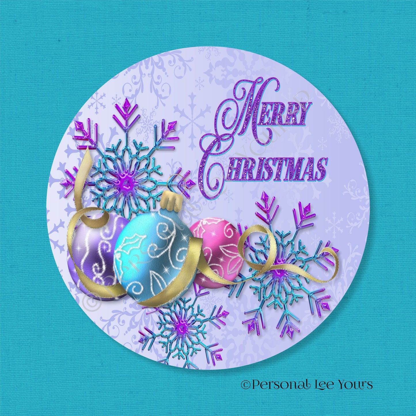 Holiday Wreath Sign * Merry Christmas in Purple * Round * Lightweight Metal