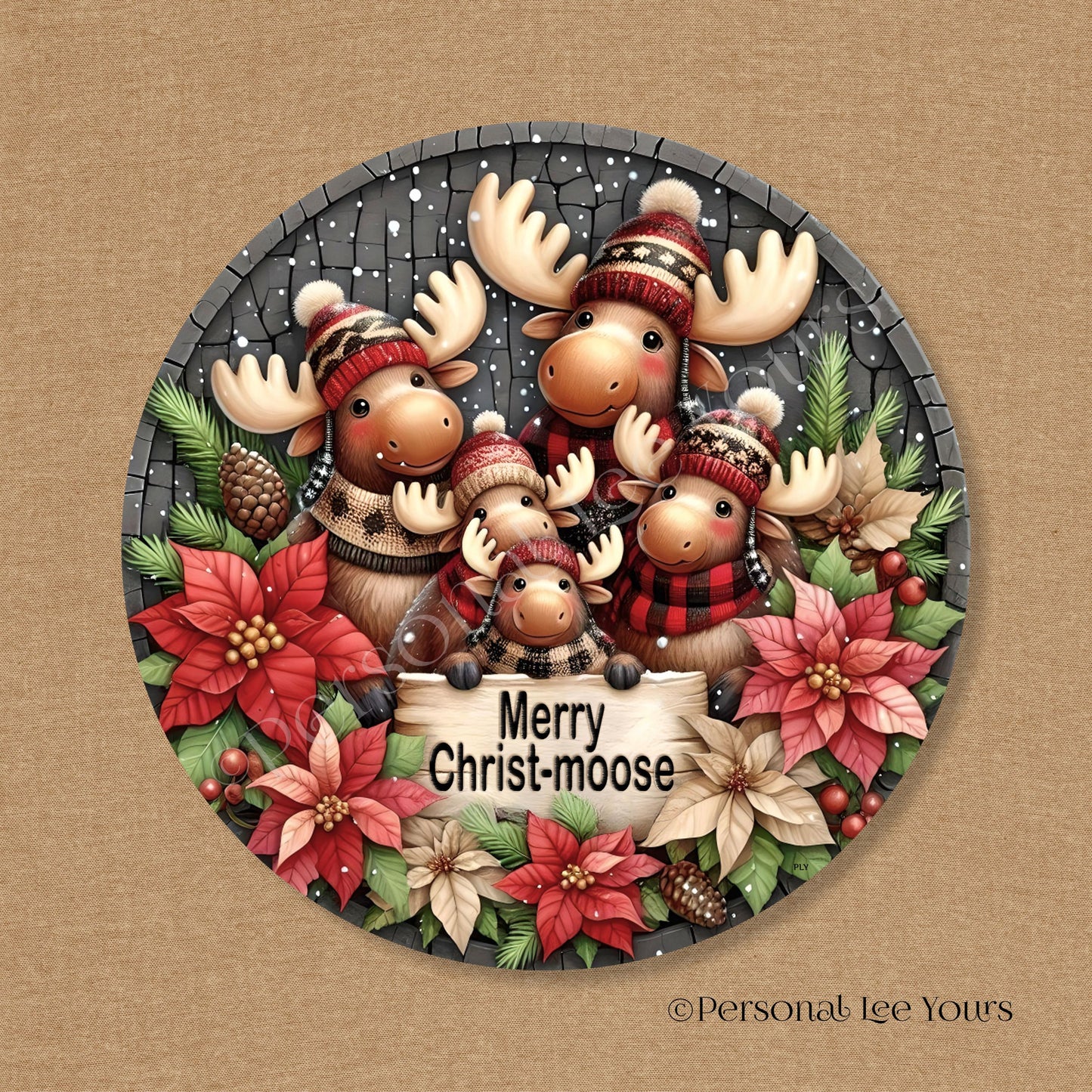 Holiday Wreath Sign * Merry Christ-moose  * Round * Lightweight Metal