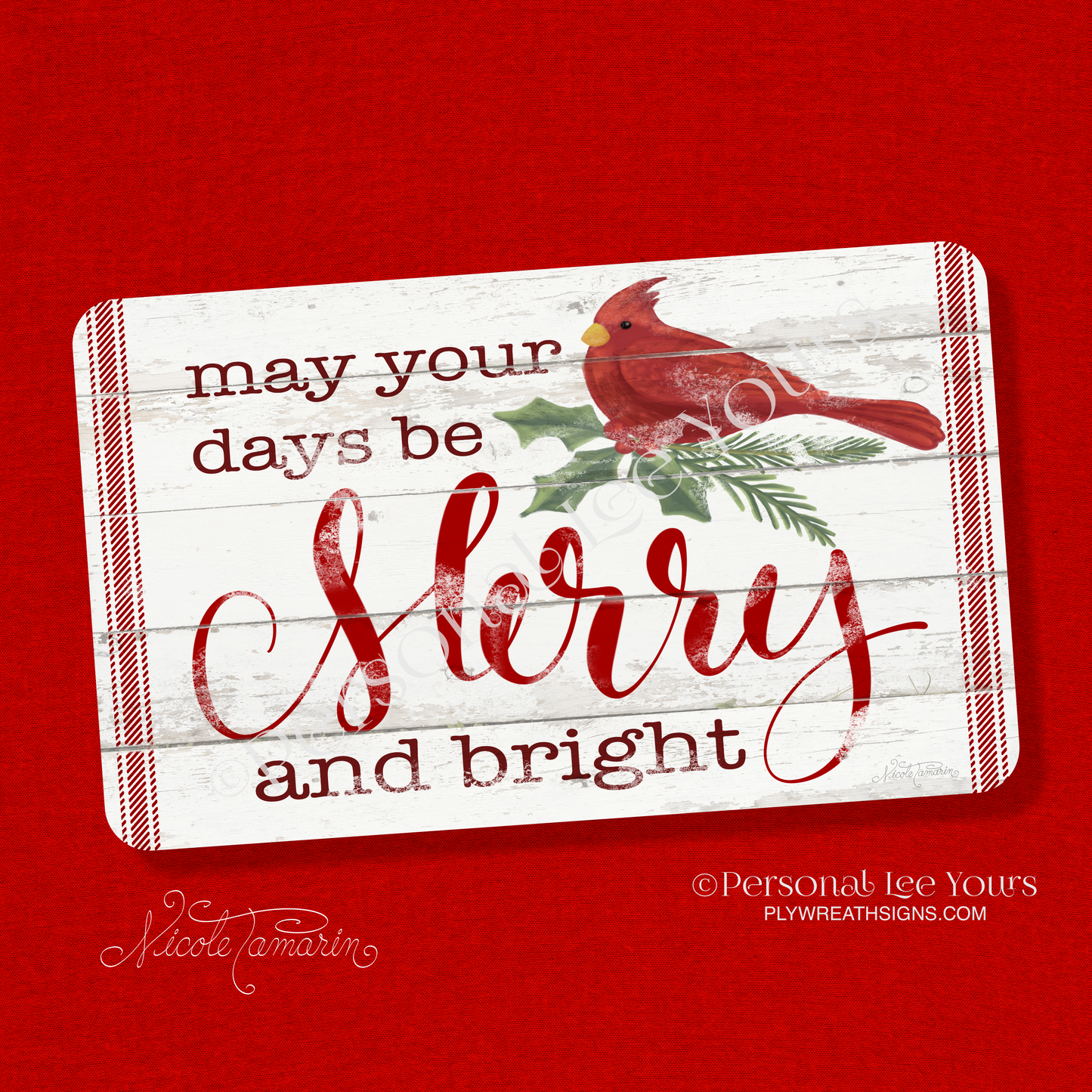 Nicole Tamarin Exclusive Sign * Merry And Bright * Farmhouse * Horizontal * 3 Sizes * Lightweight Metal