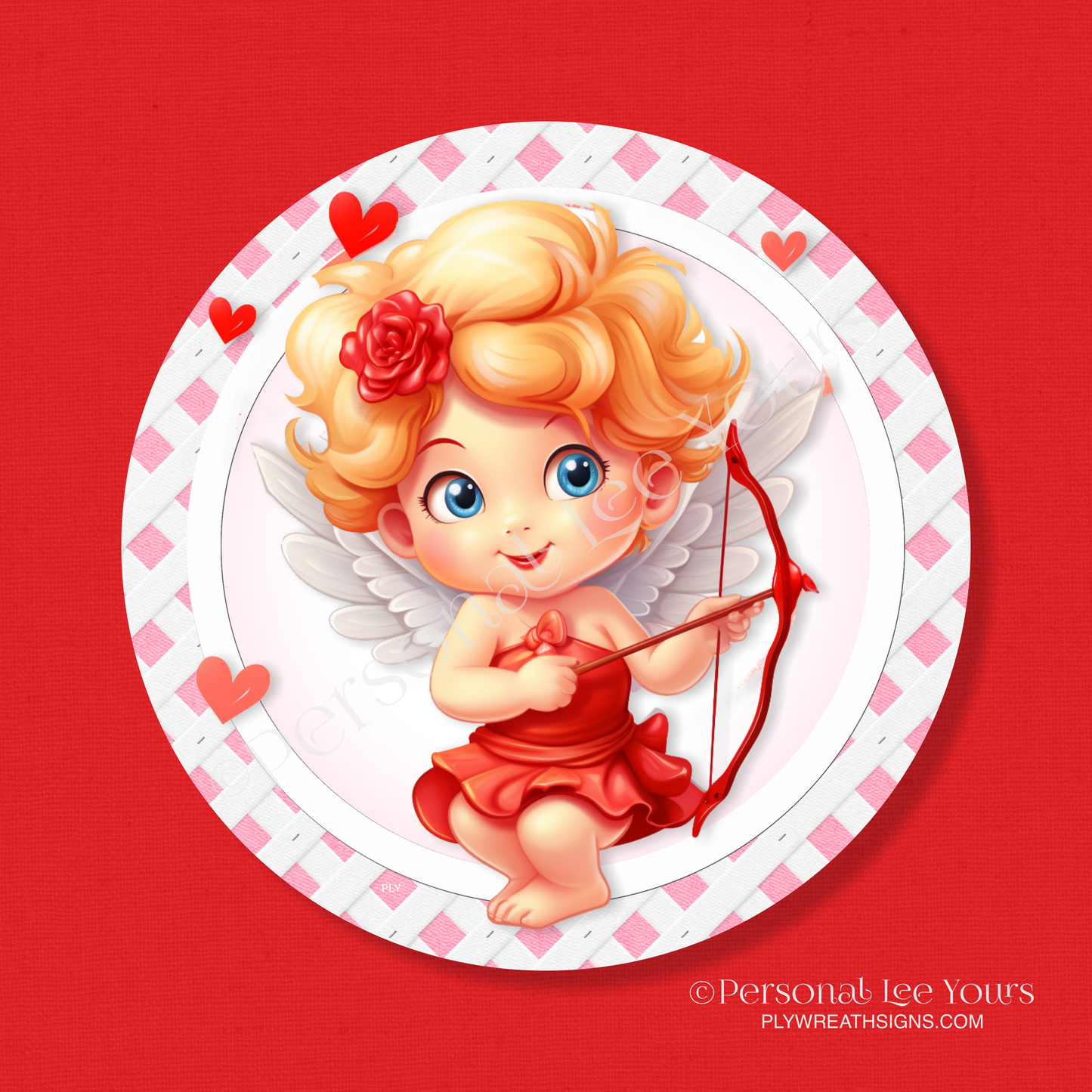 Valentine Wreath Sign * Miss Cupid * Round * Lightweight Metal