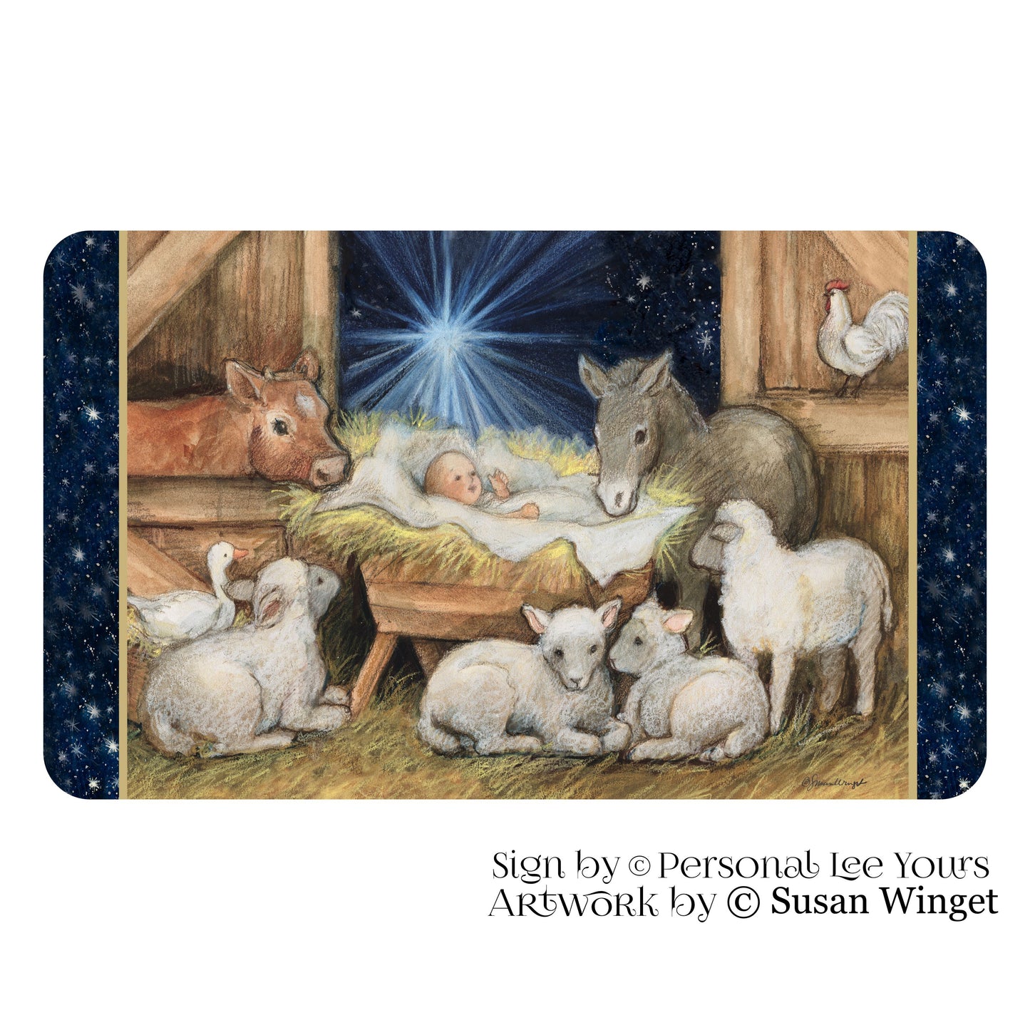 Susan Winget Exclusive Sign * Nativity Barn * Horizontal * 4 Sizes * Lightweight Metal