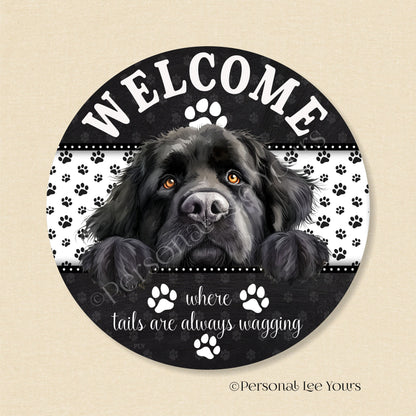 Peeking Pups Wreath Sign * Newfoundland * Round * Lightweight Metal