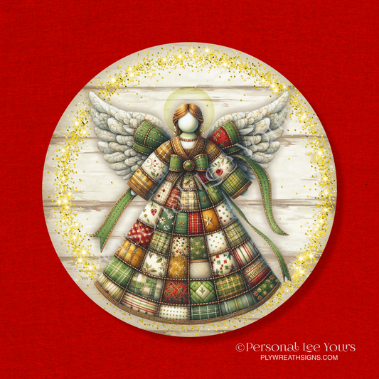 Wreath Sign * Patchwork Angel * Round * Lightweight Metal