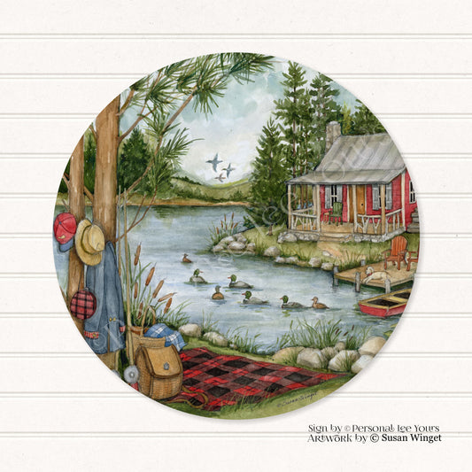 Susan Winget Exclusive Sign * Picnic By The Lake * Round * Lightweight Metal