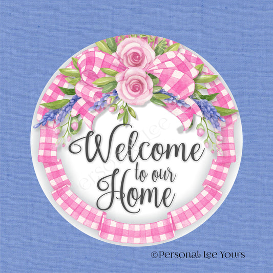 Metal Wreath Sign * Pink Bow Welcome * Round * Lightweight