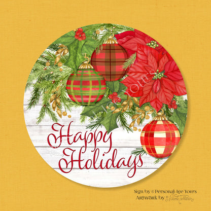 Nicole Tamarin Exclusive Sign * Plaid Christmas, Happy Holidays * Round * Lightweight Metal