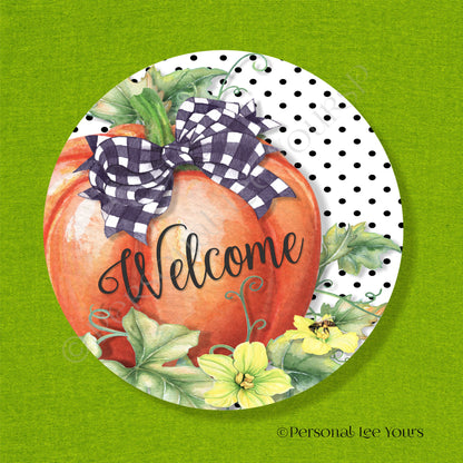 Autumn Wreath Sign * Fall * Polka Dot Pumpkin * Round * Lightweight Metal