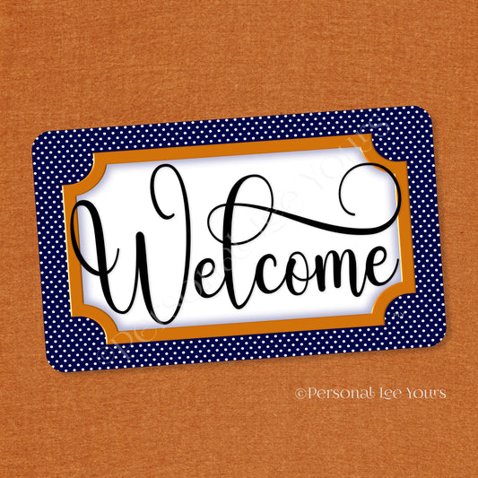 Simple Welcome Wreath Sign * Polka Dot, Navy and Copper * Horizontal * Lightweight Metal