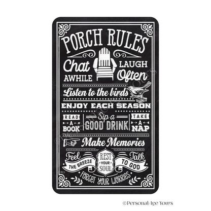 Wreath Sign * Porch Rules * Vertical * Lightweight Metal * Black, Red or Blue