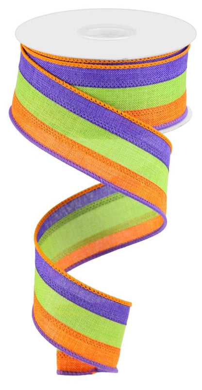 Wired Ribbon * 3 in 1 Color * Orange, Purple and Lime Green Canvas * 1.5" x 10 Yards * RG016019K