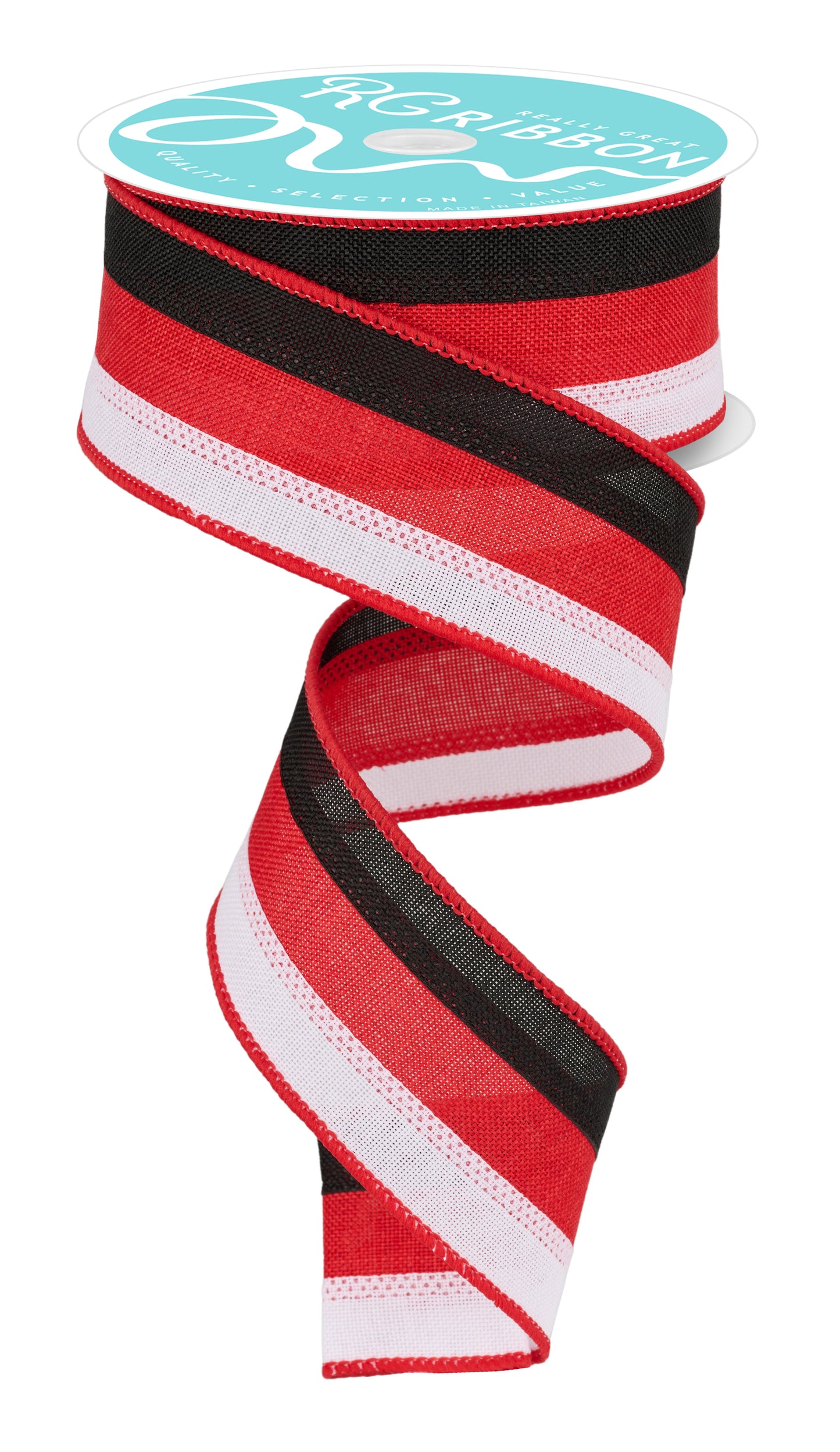 Wired Ribbon * 3 in 1 Color * Black/Red/White Canvas * 1.5" x 10 Yards * RG01601CM