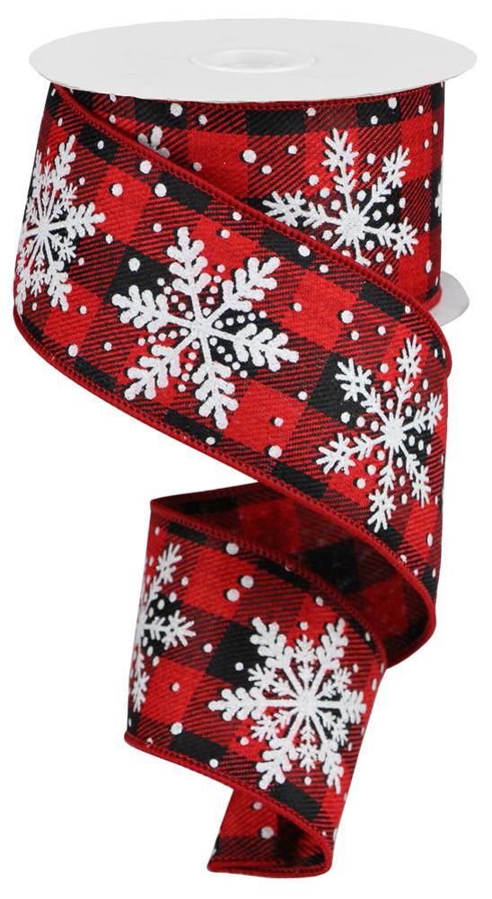 Wired Ribbon * Glitter Snowflakes on Royal  * Red, Black, White and Silver  * 2.5" x 10 Yards  Canvas * RG01764A9