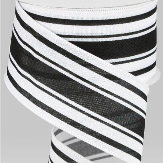 Wired Ribbon * Farmhouse Stripe * White/Black * Canvas * 2.5" x 10 Yards * RG0191327