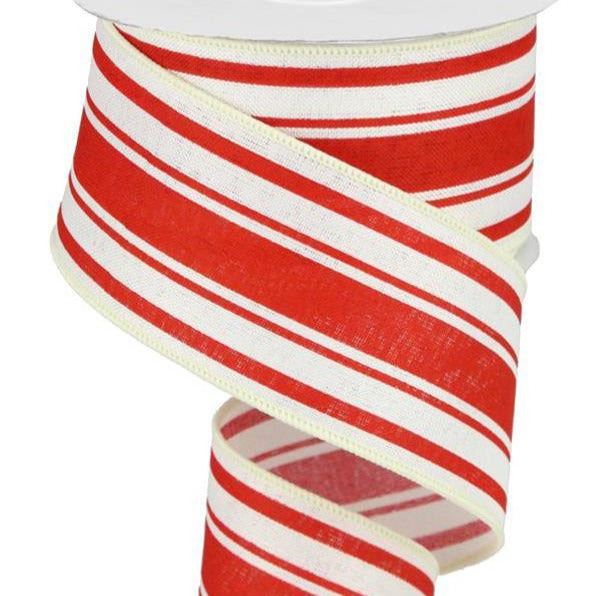 Rustic Red Ribbon Wired Ribbon * Farmhouse Stripe * Ivory and Farmhouse Red * Canvas * 2 ...