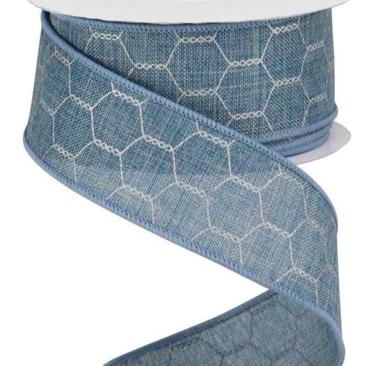 Wired Ribbon * Chicken Wire Faded Denim and Silver Grey * 1.5" x 10 Yards * RG01982C6  * Canvas
