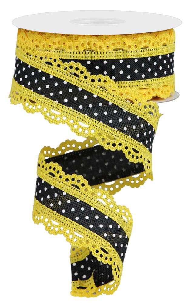 Wired Ribbon * Classic Honey Bee w/Gingham Trim * Dk.Yellow, White and  Black Canvas * 2.5 x 10 Yards * RGC8066NC
