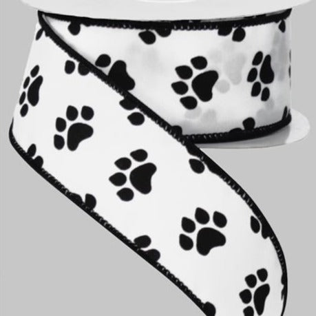 Wired Ribbon * Paw Prints * Black and White * 1.5" x 10 Yards * RG1776X6