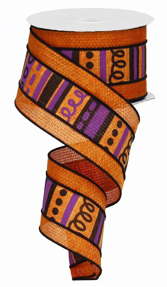 Halloween Wired Ribbon * Loopy Stripe with Edging * Orange, Purple and Black * 2.5" x 10 Yards * RG8606 * Canvas