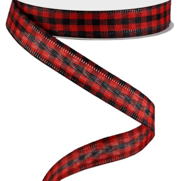 Wired Ribbon * Gingham Check * Black And Red Woven Canvas * 5/8" x 10 Yards * RGA1485WJ