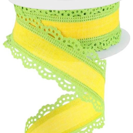 Wired Ribbon * Scalloped Edge * Lime Green/Sun Yellow Canvas * 1.5" x 10 Yards * RGA1541Y2