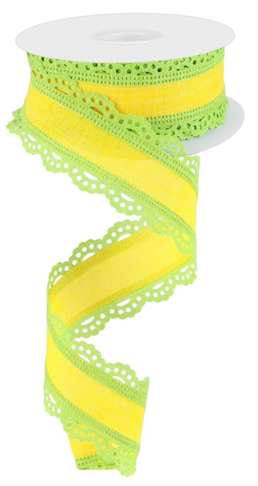 Wired Ribbon * Scalloped Edge * Lime Green/Sun Yellow Canvas * 1.5" x 10 Yards * RGA1541Y2