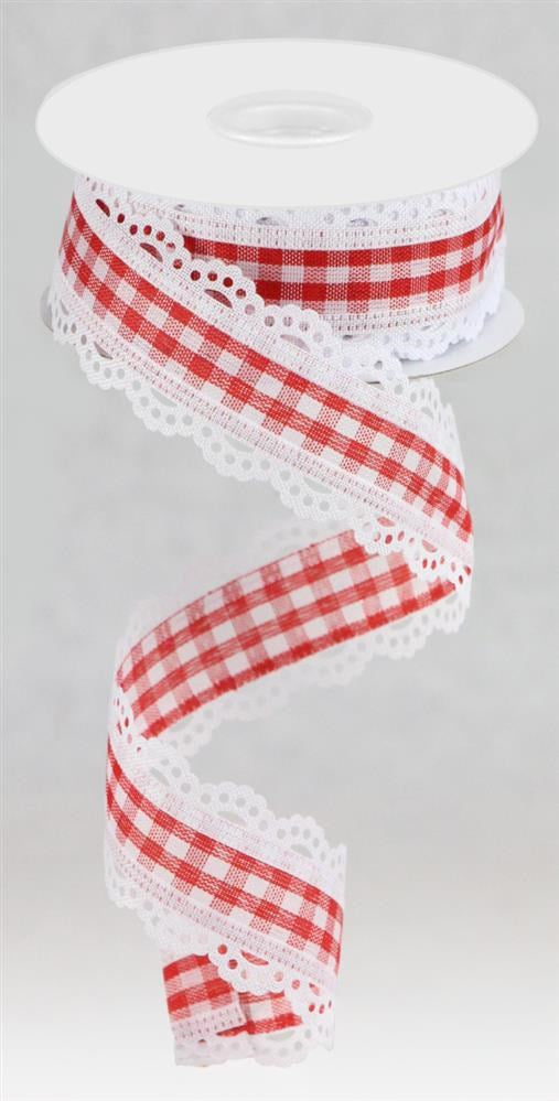 Wired Ribbon * Scalloped Edge * Red/White Canvas * 1.5" x 10 Yards * RGA154367