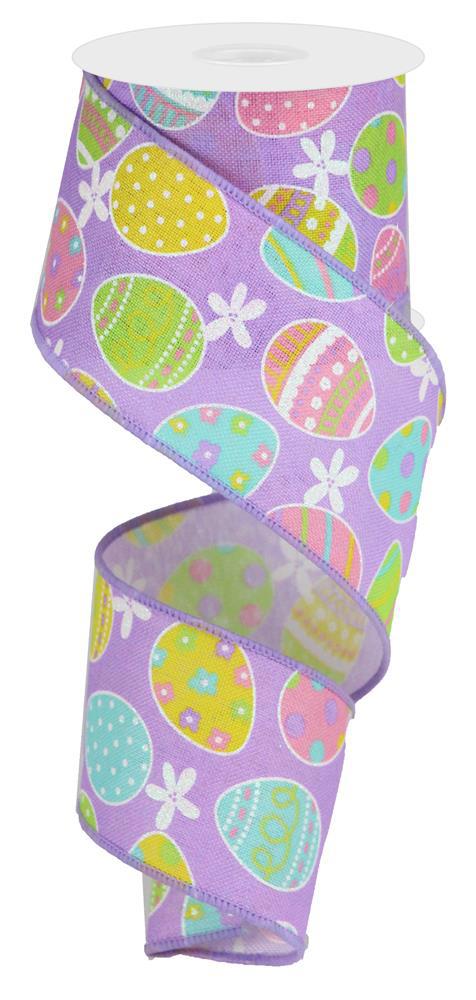 Easter Wired Ribbon * Easter Eggs * Glitter * Lavender, Lt. Pink, Green and Yellow Canvas  * 2.5" x 10 Yards * RGA165773