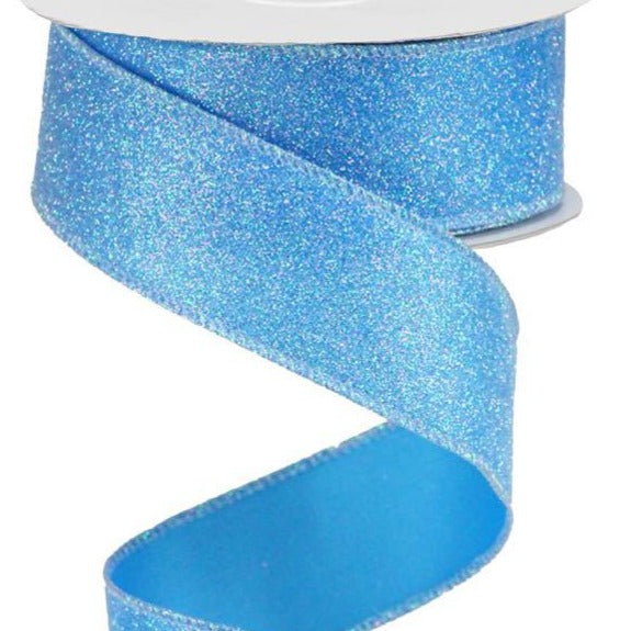 Wired Ribbon * Iridescent Blue Glitter on Satin * Great Shaping Like Canvas * 1.5" x 10 Yards * RGA181603