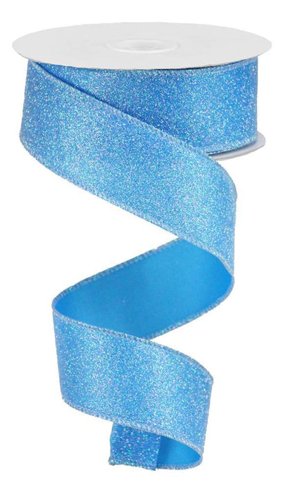 Wired Ribbon * Iridescent Blue Glitter on Satin * Great Shaping Like Canvas * 1.5" x 10 Yards * RGA181603