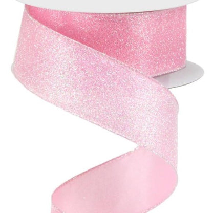 Wired Ribbon * Iridescent Light Pink Glitter on Satin * Great Shaping Like Canvas * 1.5" x 10 Yards * RGA181615