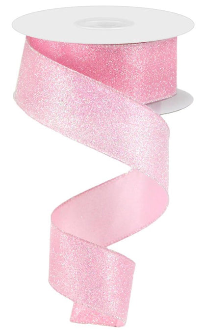 Wired Ribbon * Iridescent Light Pink Glitter on Satin * Great Shaping Like Canvas * 1.5" x 10 Yards * RGA181615