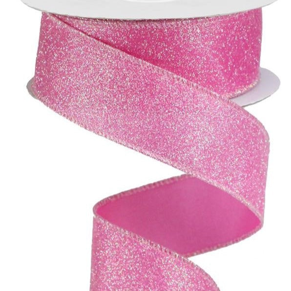 Wired Ribbon * Iridescent Pink Glitter on Satin * Great Shaping Like Canvas * 1.5" x 10 Yards * RGA181622